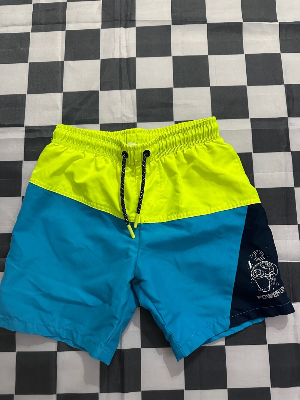 Primark Boys Neon Yellow & Blue Colorblock GAMER Swim Trunks 6-7
